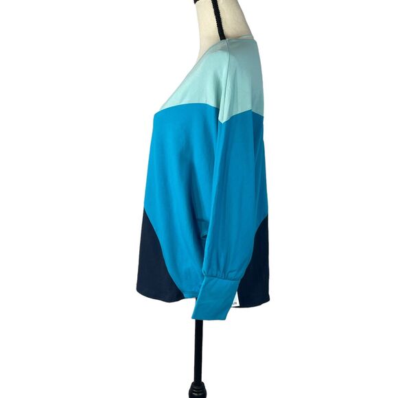 Willow Drive Medium Top V-Neck Dolman Sleeves Stretch Colorblock Blue Multi New - Picture 5 of 8